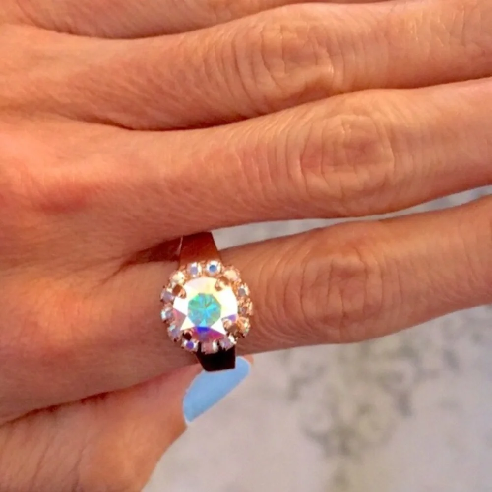 Aurora Borealis Crystal Halo Ring